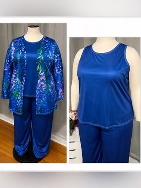 Blue Floral Open Cardigan Set